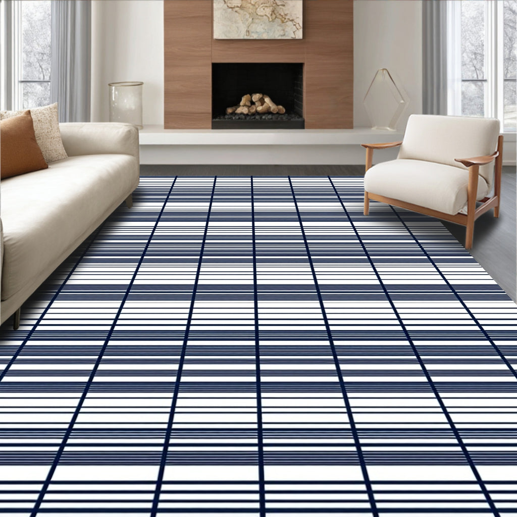 Bold Blue Grid Pattern Rug
