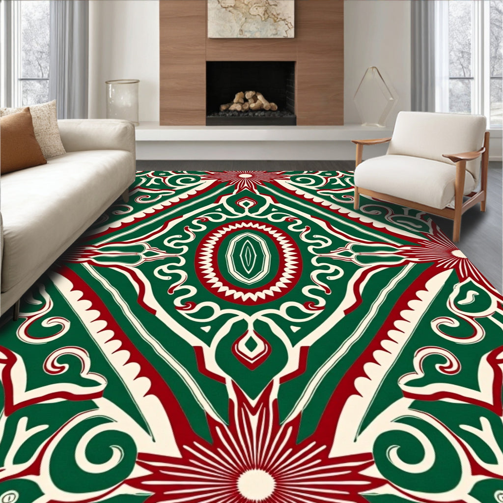 Emerald Red Medallion Symmetry Rug