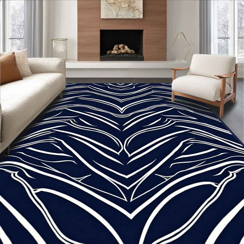 Daring White Navy Abstract Swirls Rug