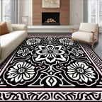 Black Floral Intricate Medallion Pattern Rug
