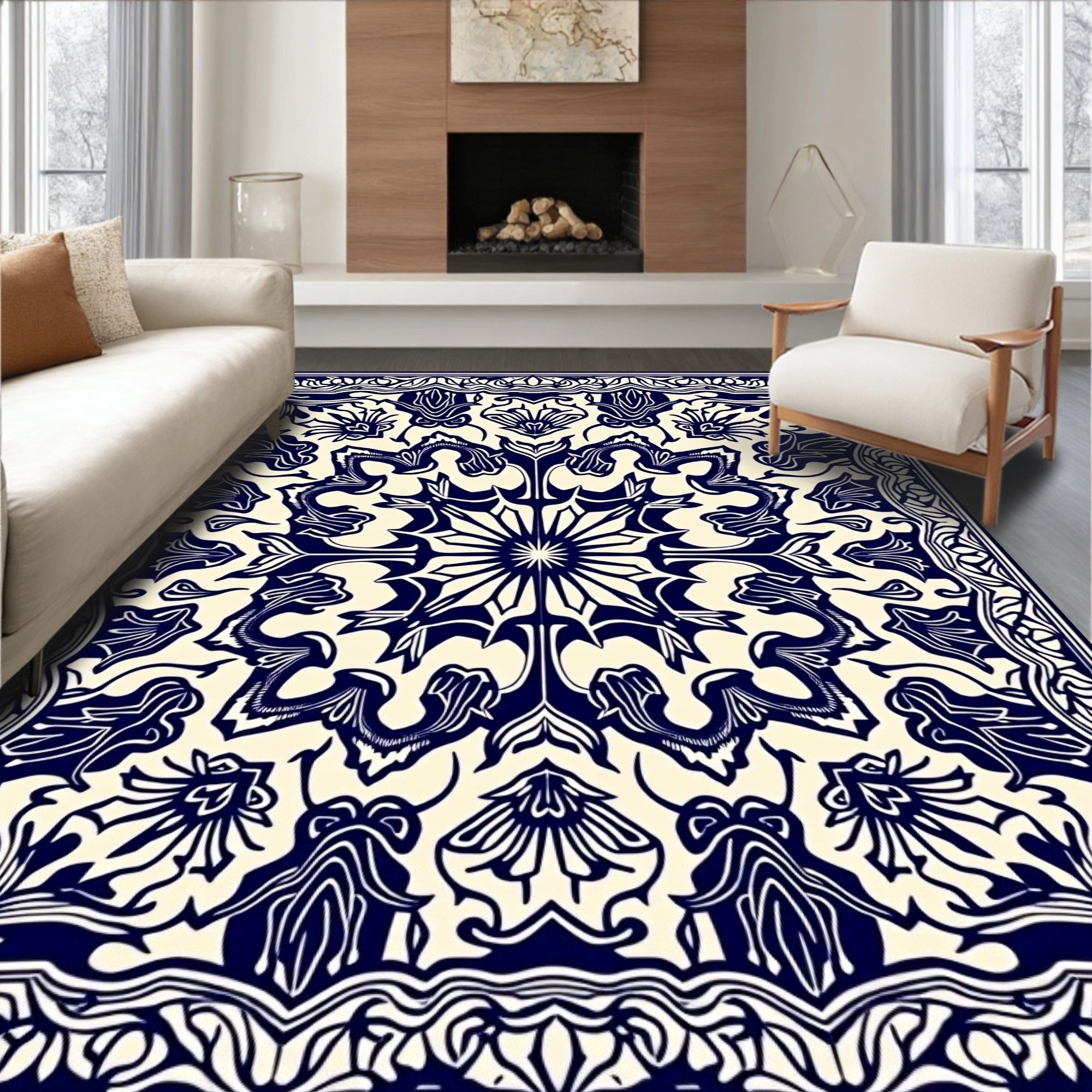 Intricate Floral Symmetry Pattern Rug