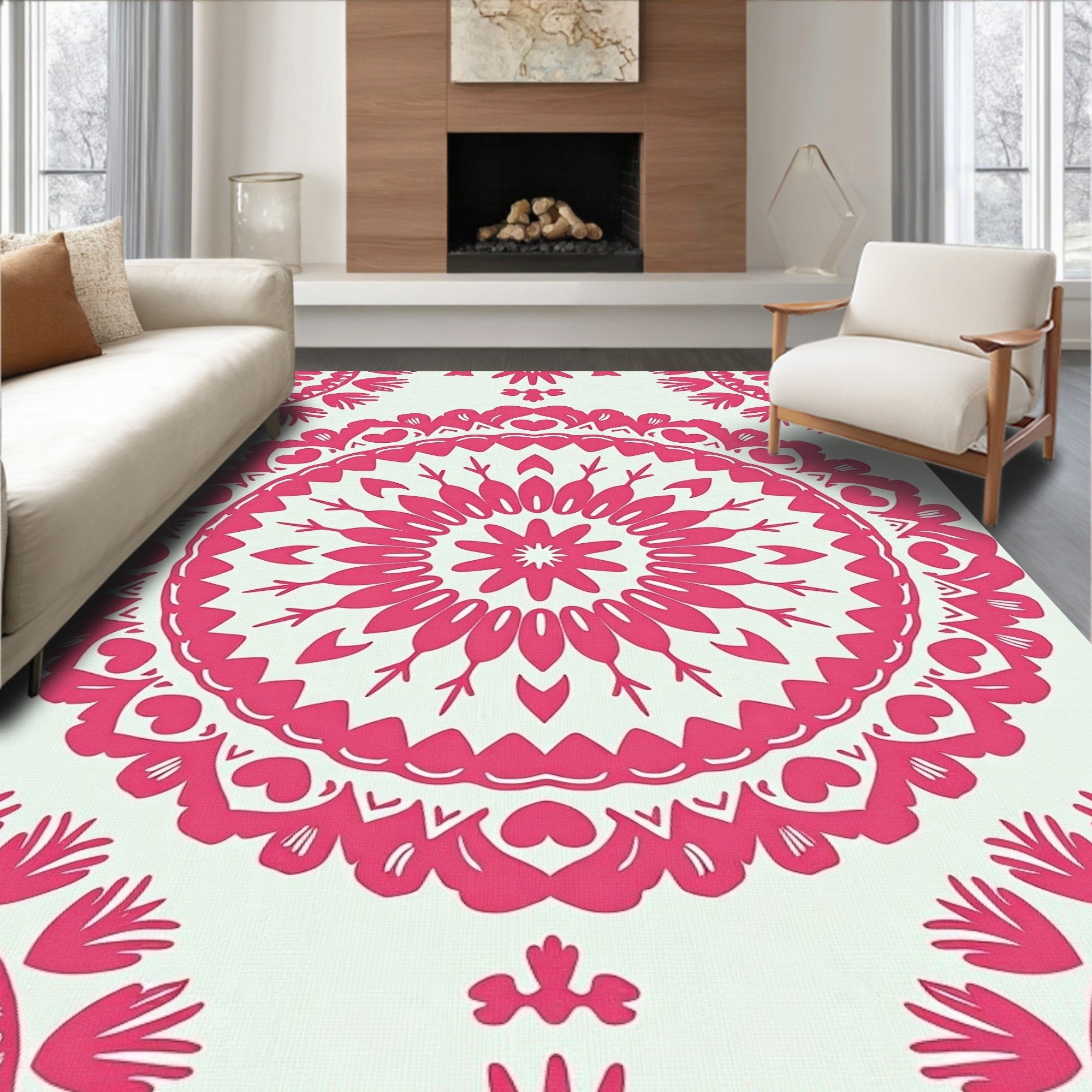 Fuchsia Mandala Floral Pattern Rug