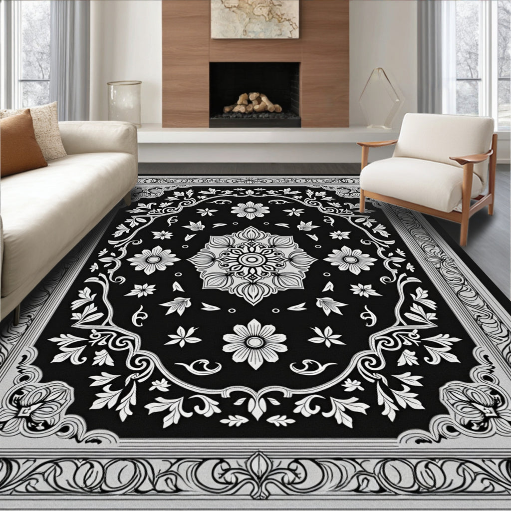Elaborate Floral and Leaf Mandala Design Rug