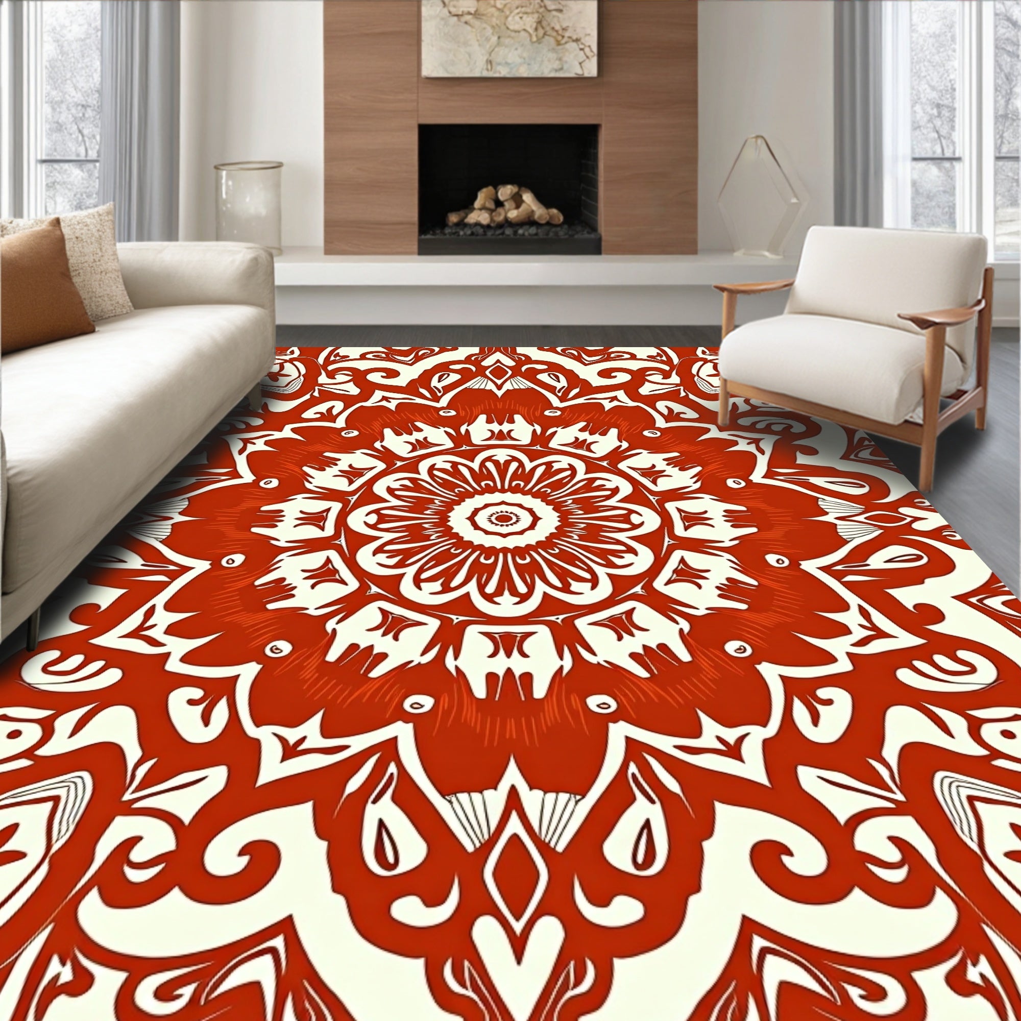 Mandala Inspired Intricate Red Design Rug