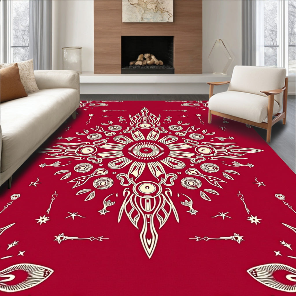Intricate Floral Starburst Red Rug