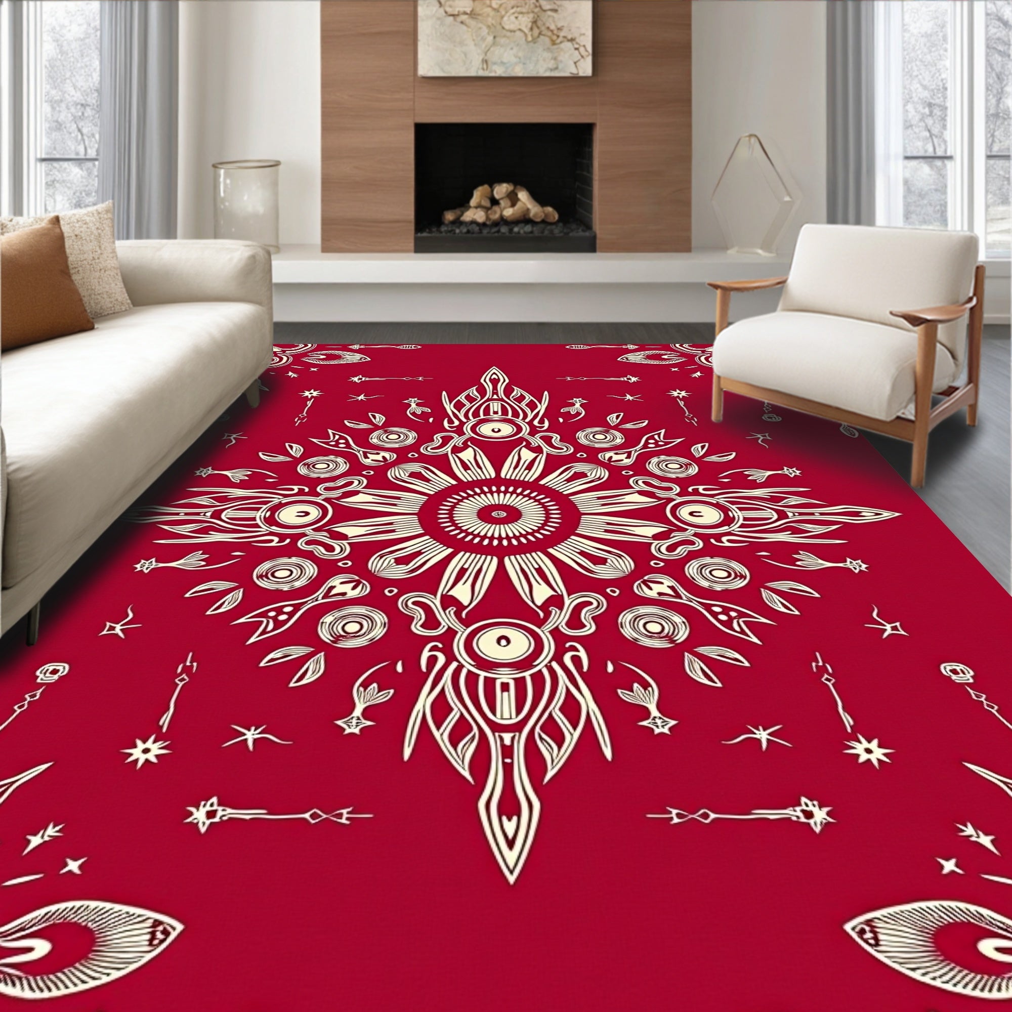 Intricate Floral Starburst Red Rug