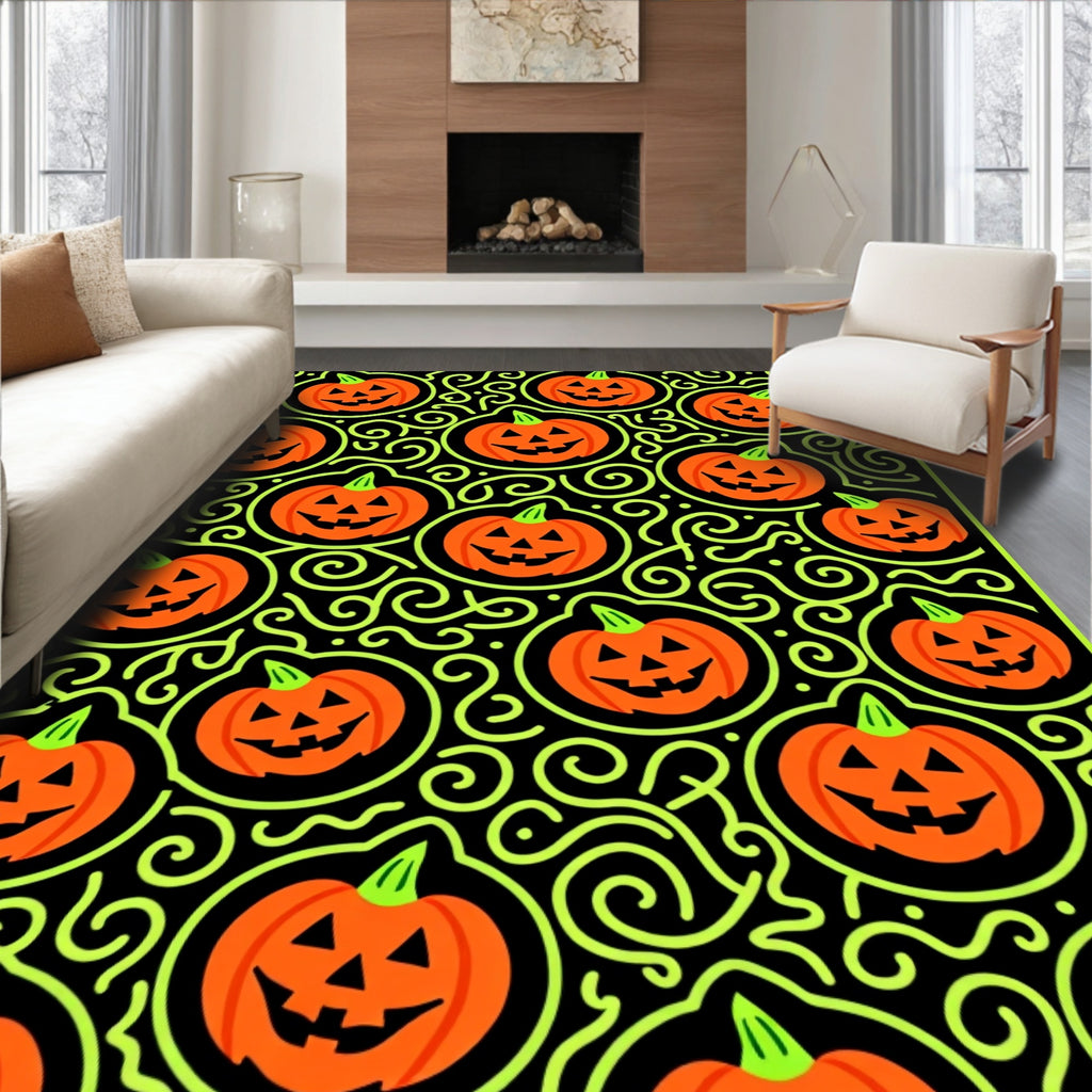 Orange Jack O Lantern Swirl Accent Rug