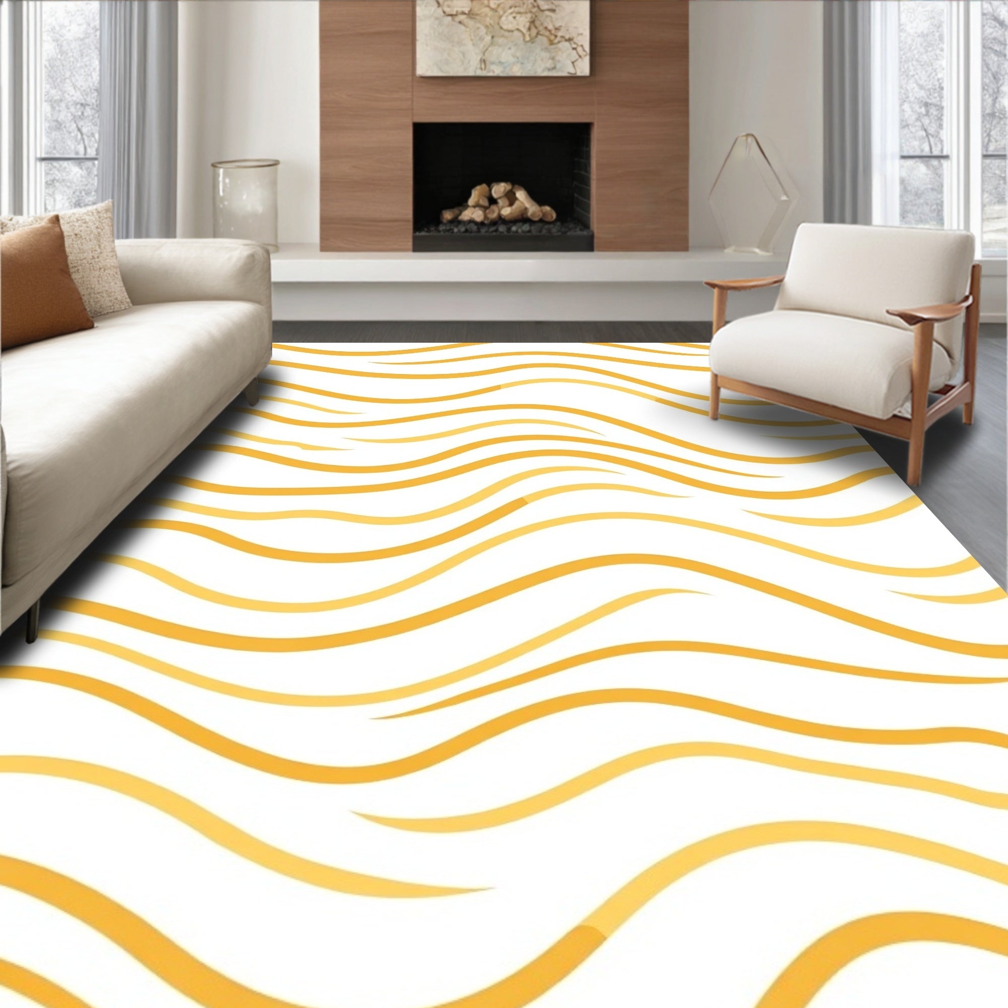 Golden Wave Pattern Rug Design Rug