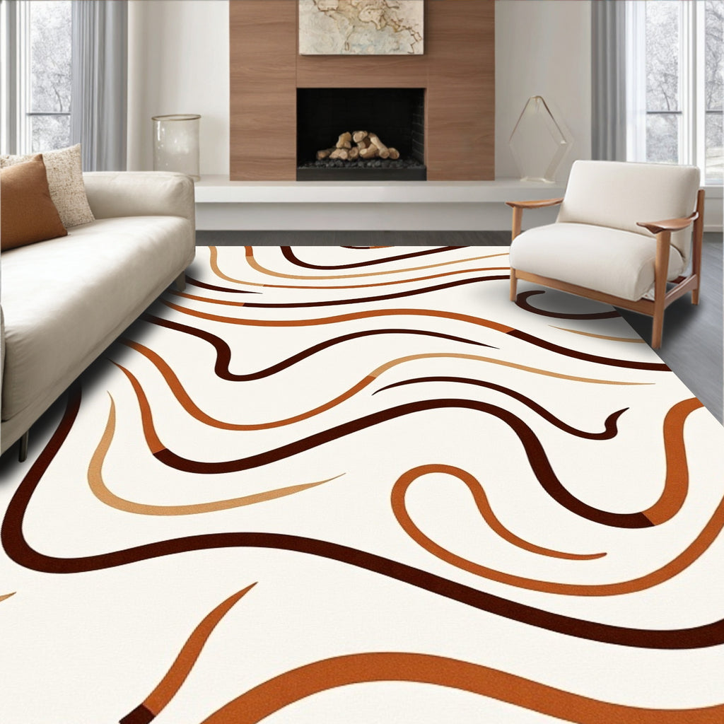 Curving Lines Warm Tones Abstract Design Rug