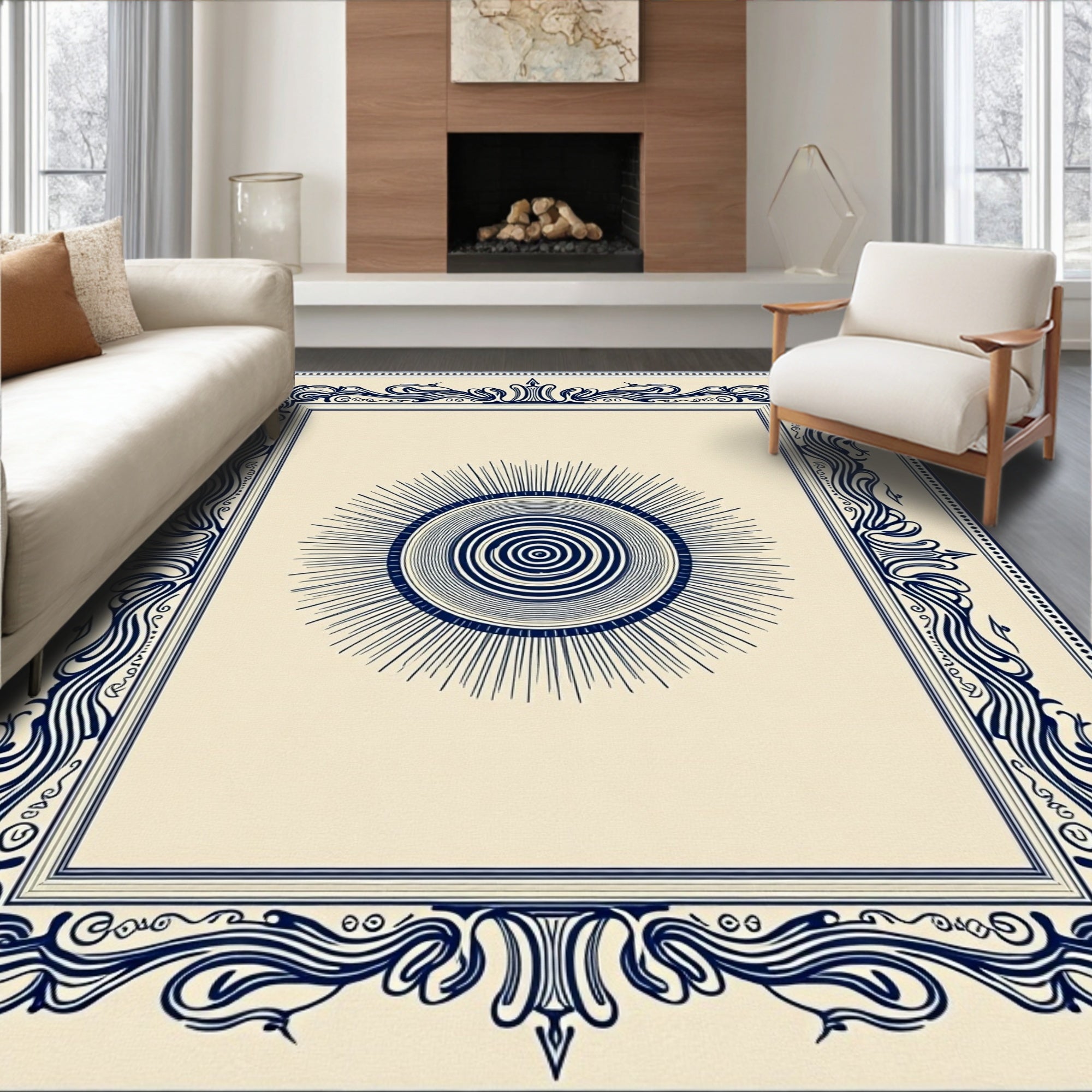 Sunburst Mandala With Ornate Border Rug