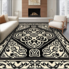 Classic Black Cream Medallion Design Rug