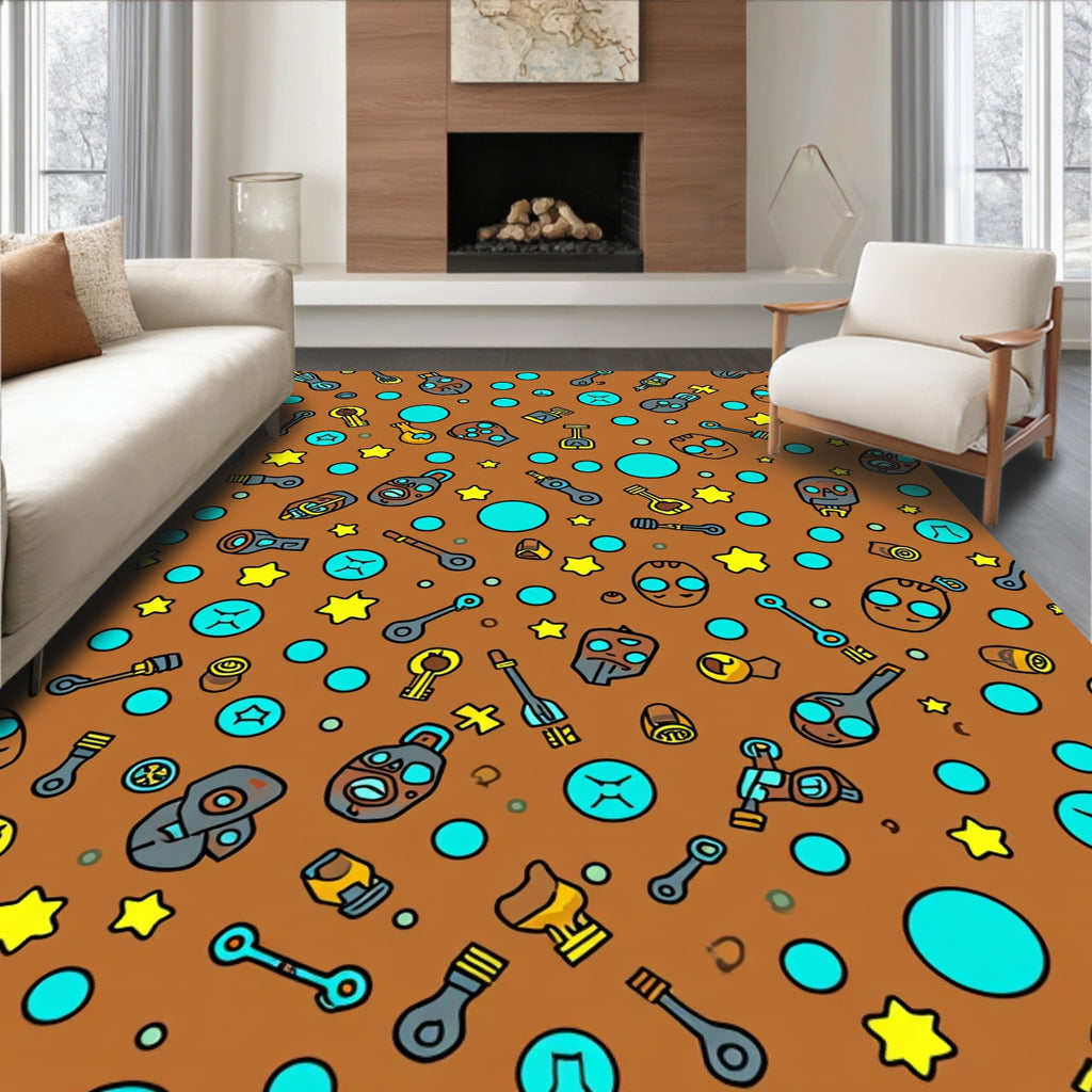 Whimsical Cartoon Icons Pattern Rug