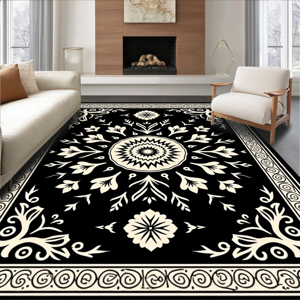 Classic Floral Symmetry Damask Pattern Rug
