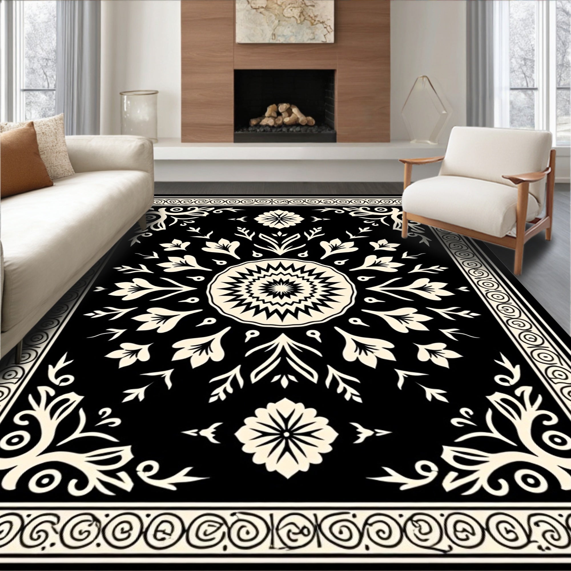 Classic Floral Symmetry Damask Pattern Rug