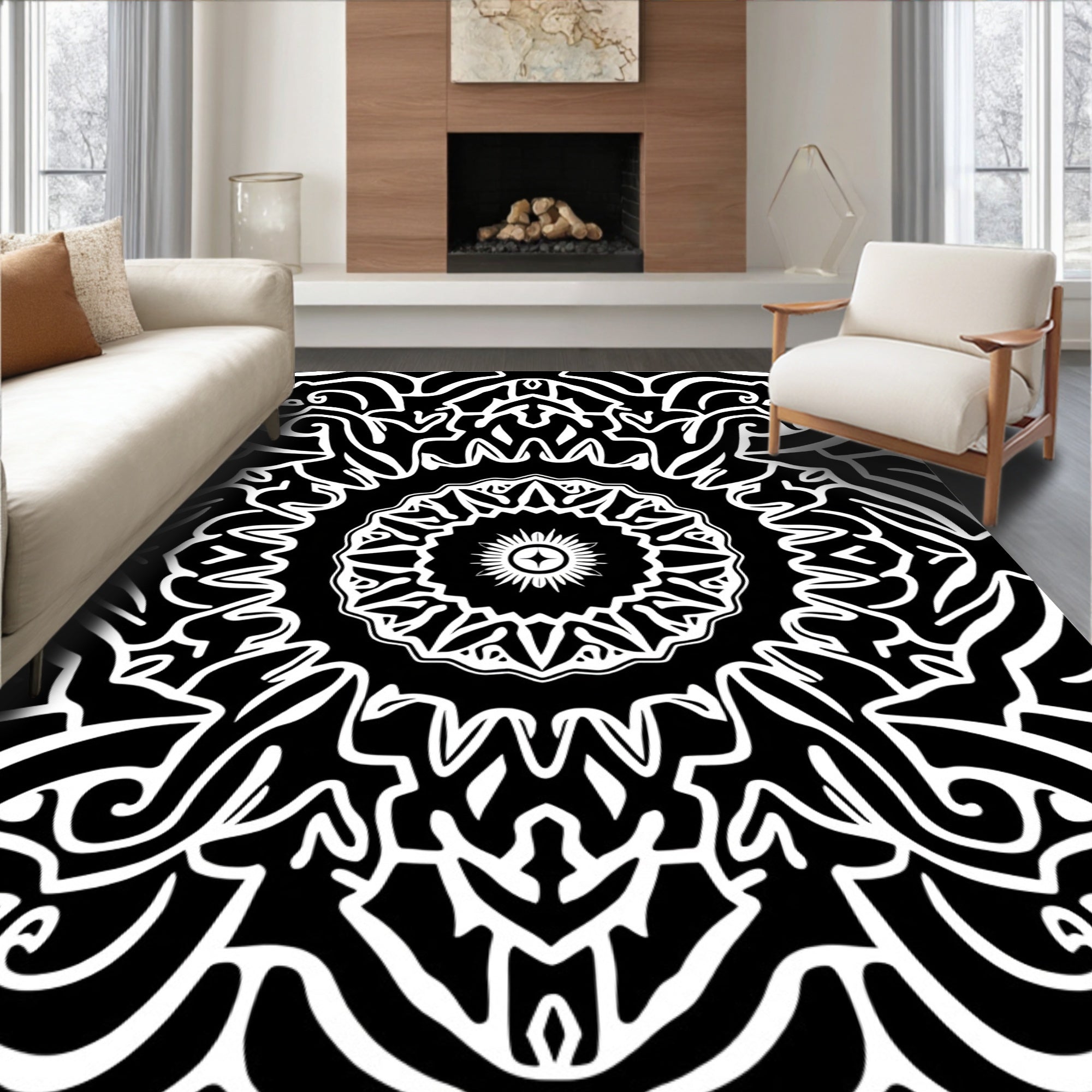 Monochromatic Intricate Radial Abstract Pattern Rug