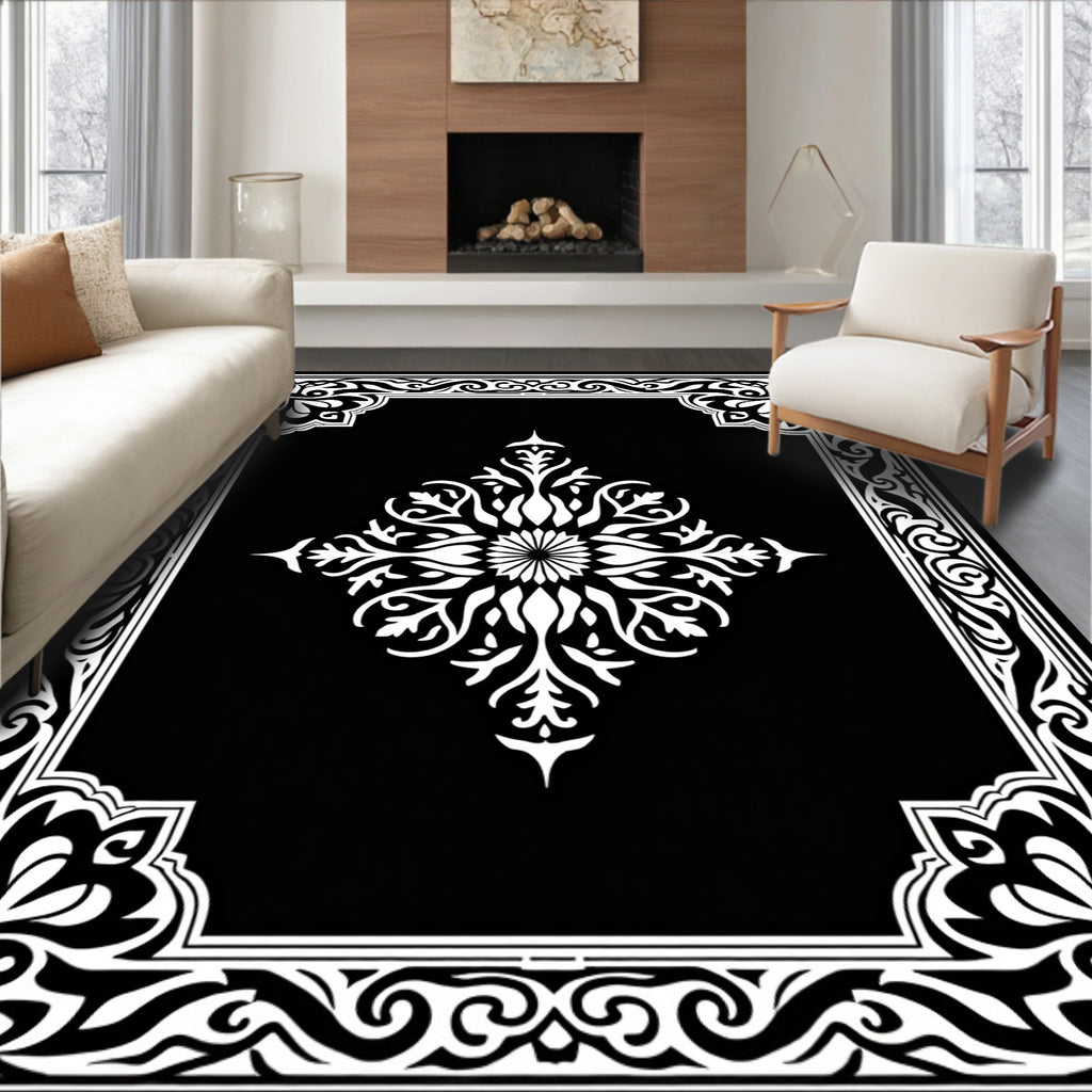 Classic White Floral Frame Design Rug
