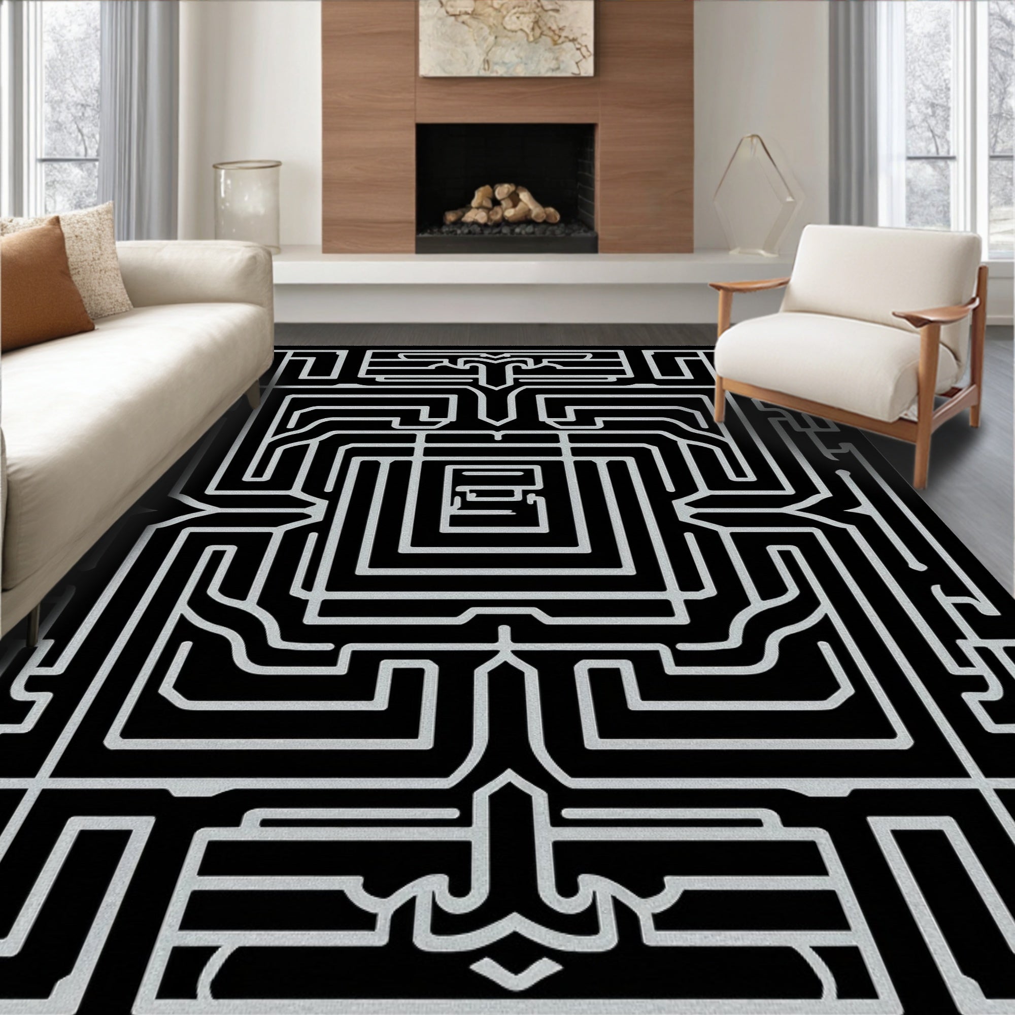 Abstract Geometric Maze Design Rug