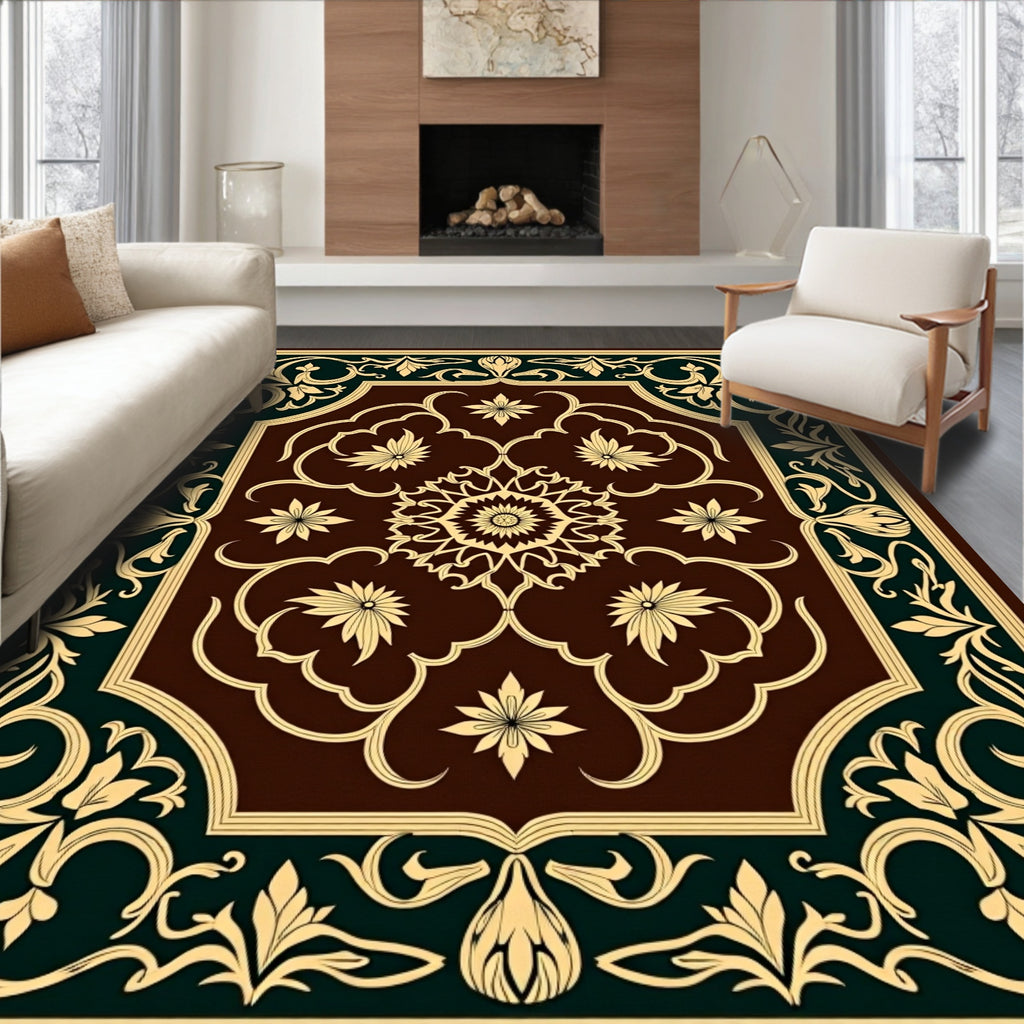 Intricate Floral Golden Medallion Rug