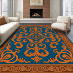 Ornate Teal Orange Flourish Design Rug