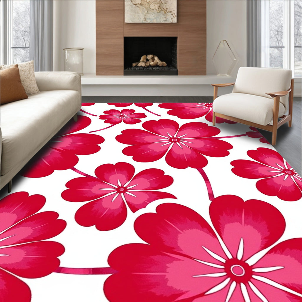 Vibrant Pink Floral Pattern Rug
