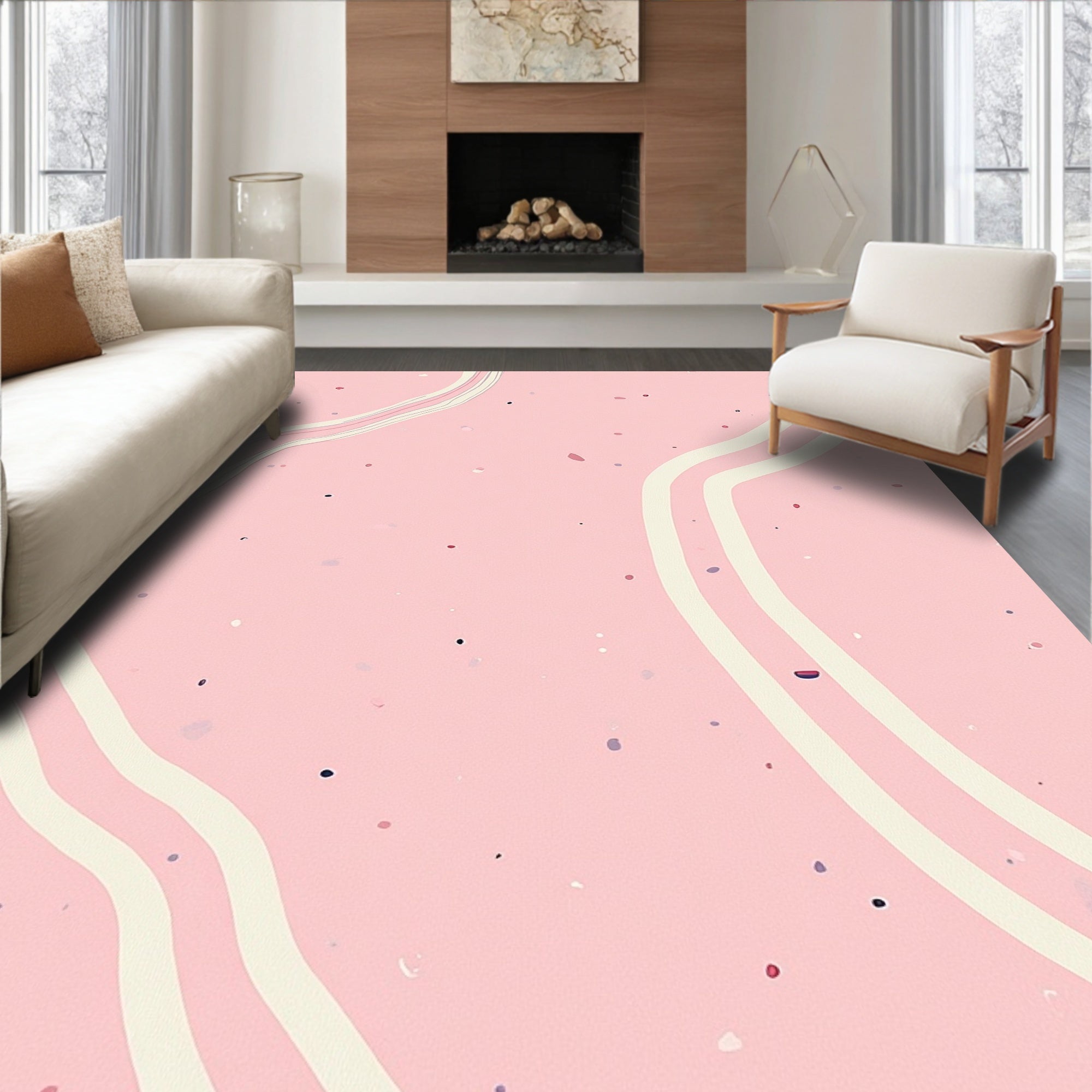 Soft Pink Wavy Speckled Pattern Rug