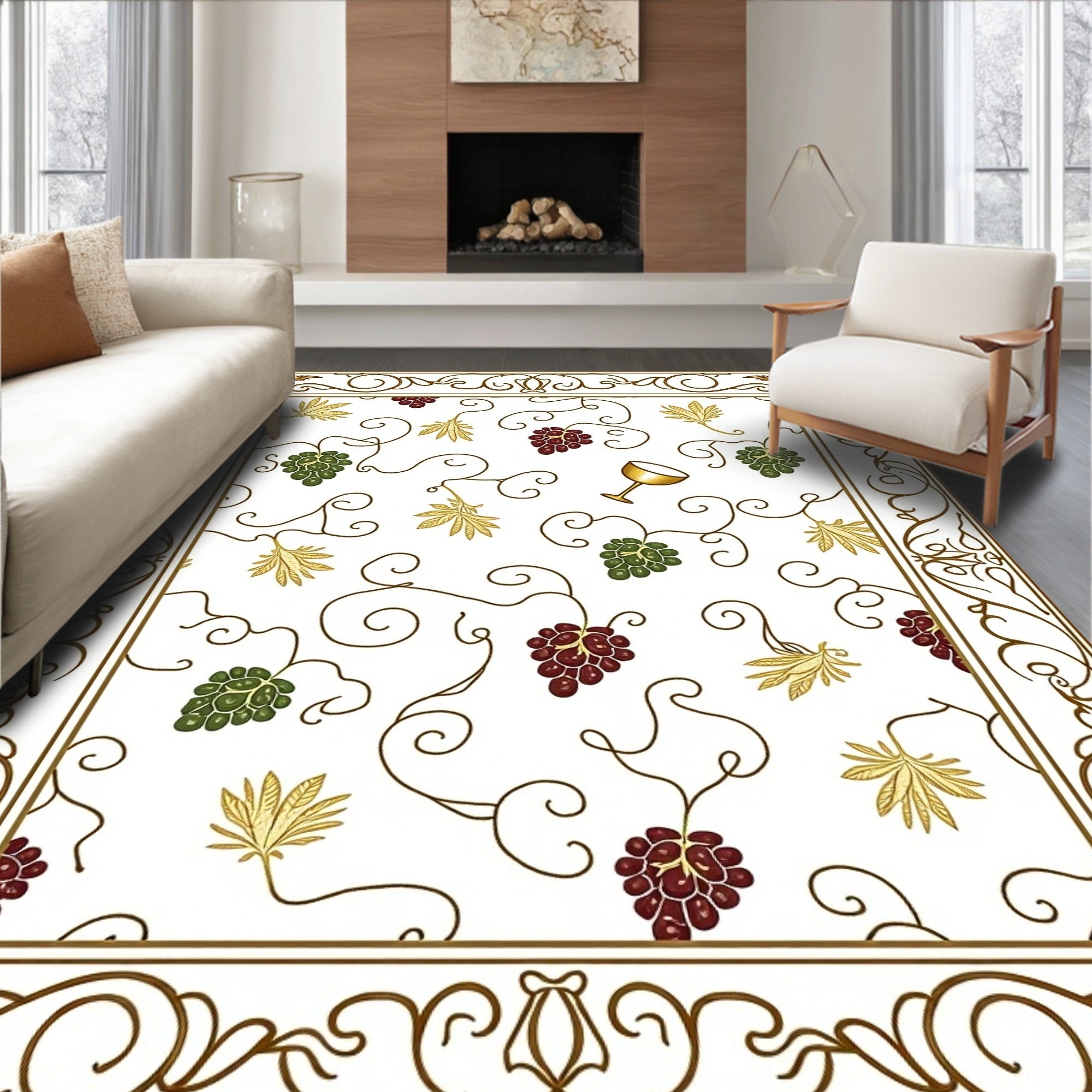 Grapes Leaves Vine Pattern Rug