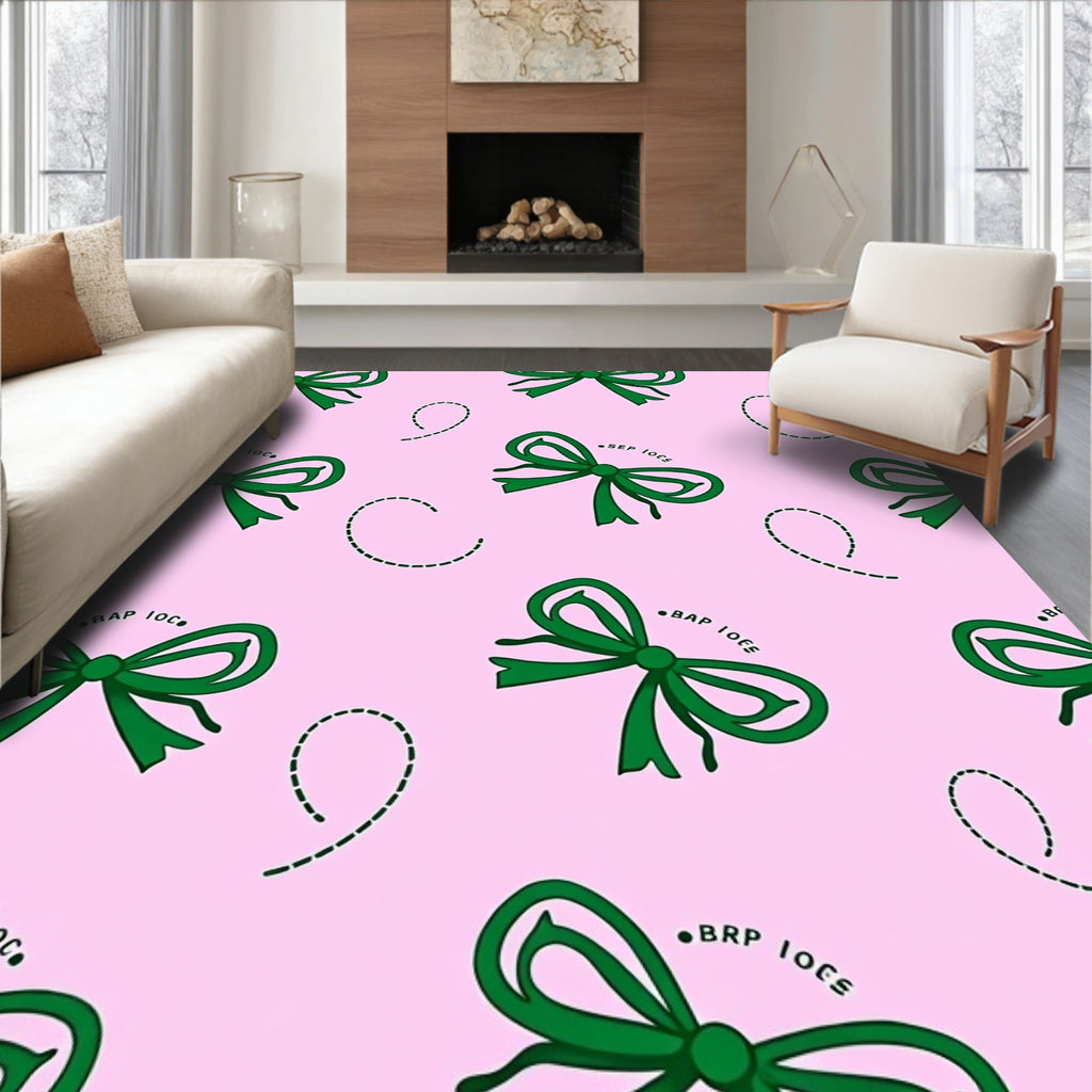 Green Bows And Dashed Lines Pattern Rug