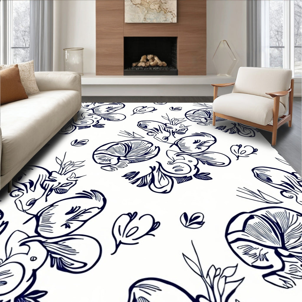 Whimsical Floral Line Art Print Rug