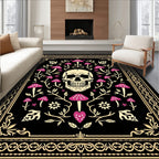 Dark Skull Mushroom Floral Pattern Rug