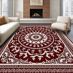 Rich Maroon Floral Mandala Pattern Rug