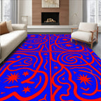 Bold Red Swirls Stars Design Rug