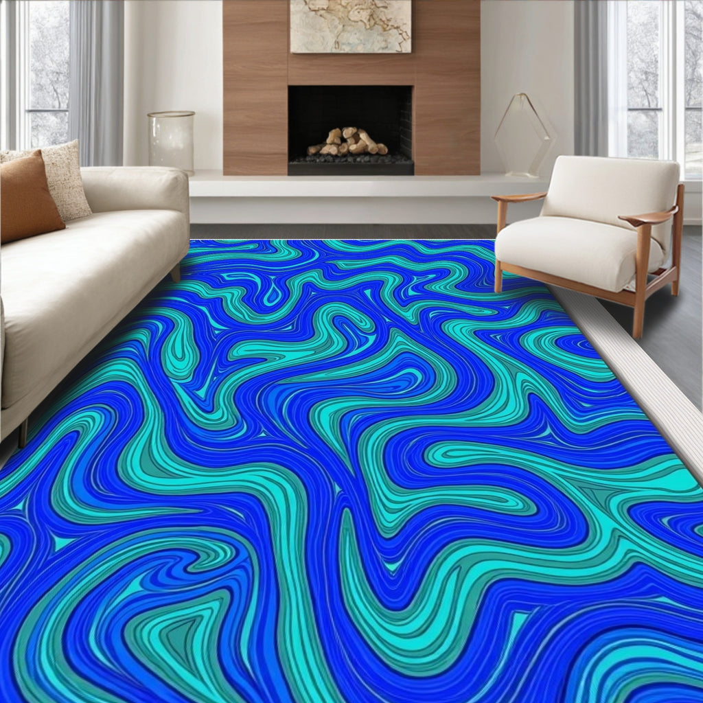 Abstract Blue Swirl Pattern Rug