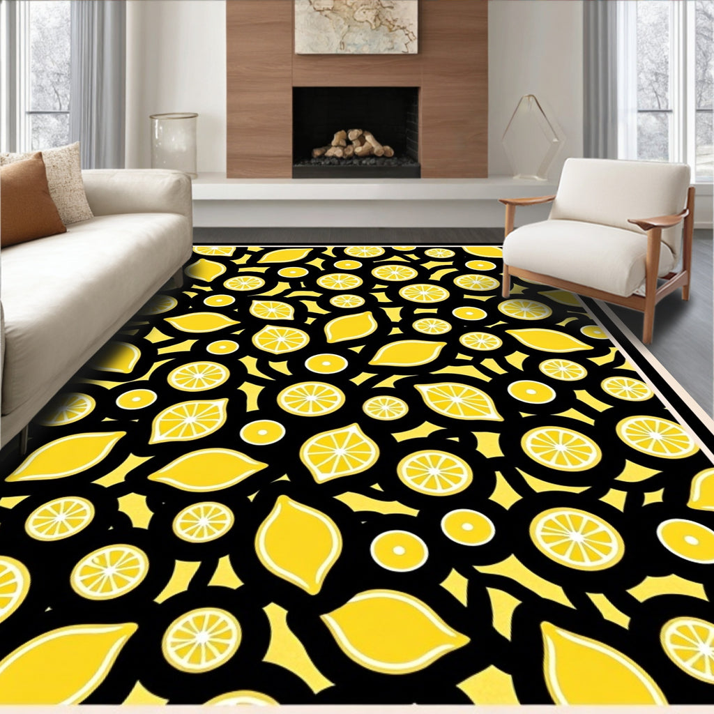 Vibrant Yellow Lemon Slice Pattern Rug