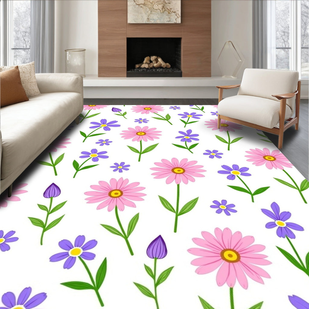 Pink And Purple Flower Pattern Rug