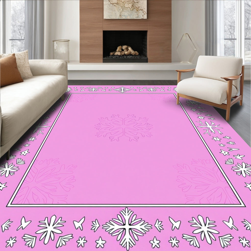 Pink Snowflake Border Rug