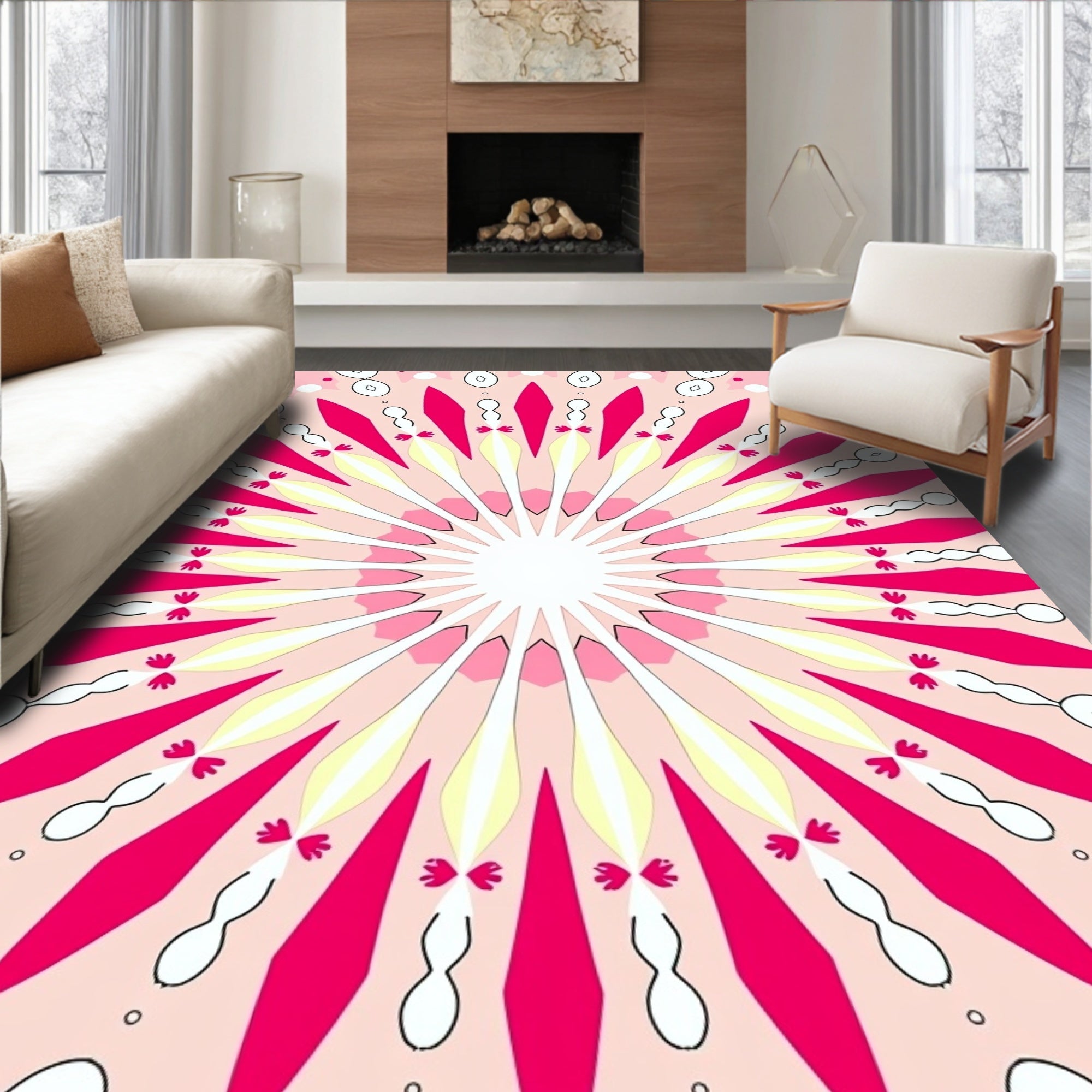 Floral Sunburst Mandala Design Rug
