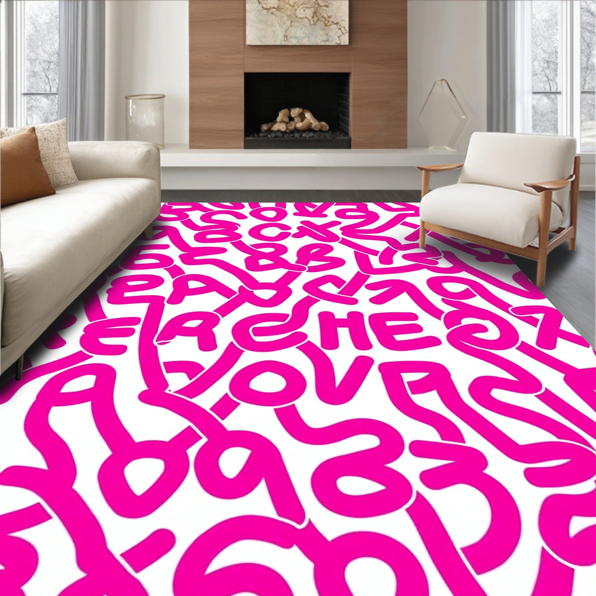 Hot Pink Graffiti Art Pattern Rug