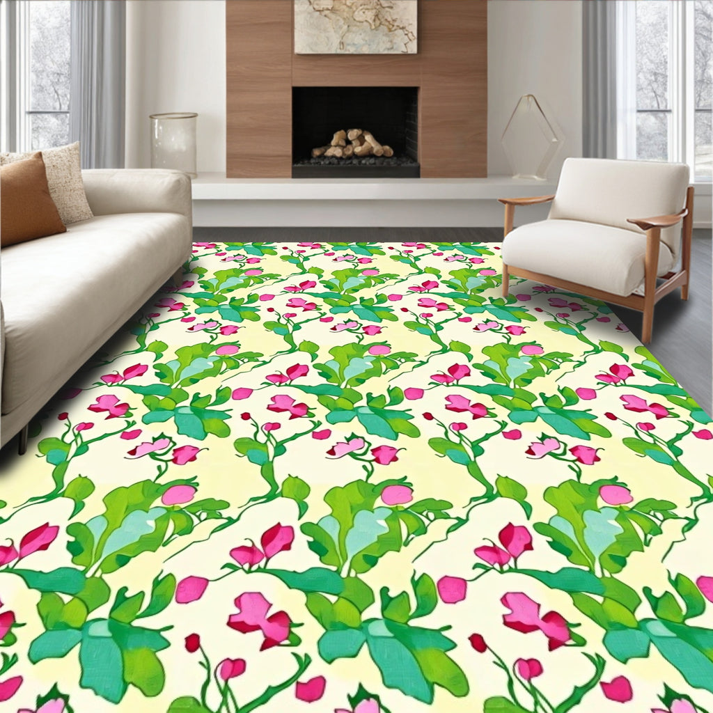 Whimsical Floral Vine Pattern Rug