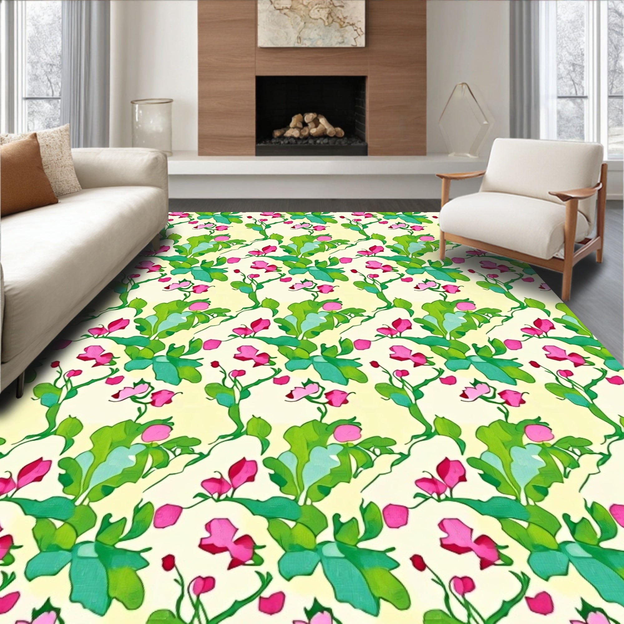 Whimsical Floral Vine Pattern Rug
