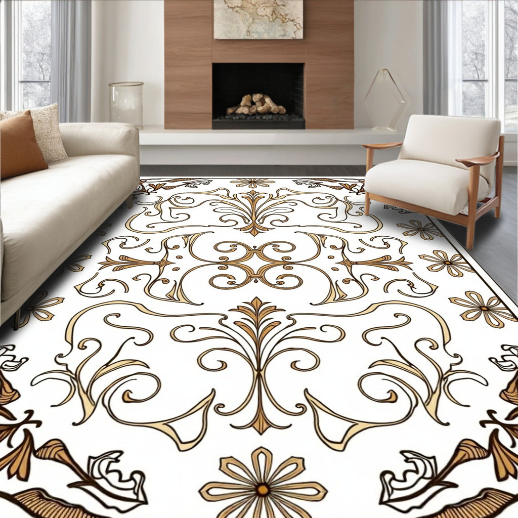 Ornate Golden Floral Patterned Rug