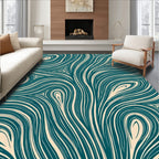Teal and Cream Flowing Lines Design Rug