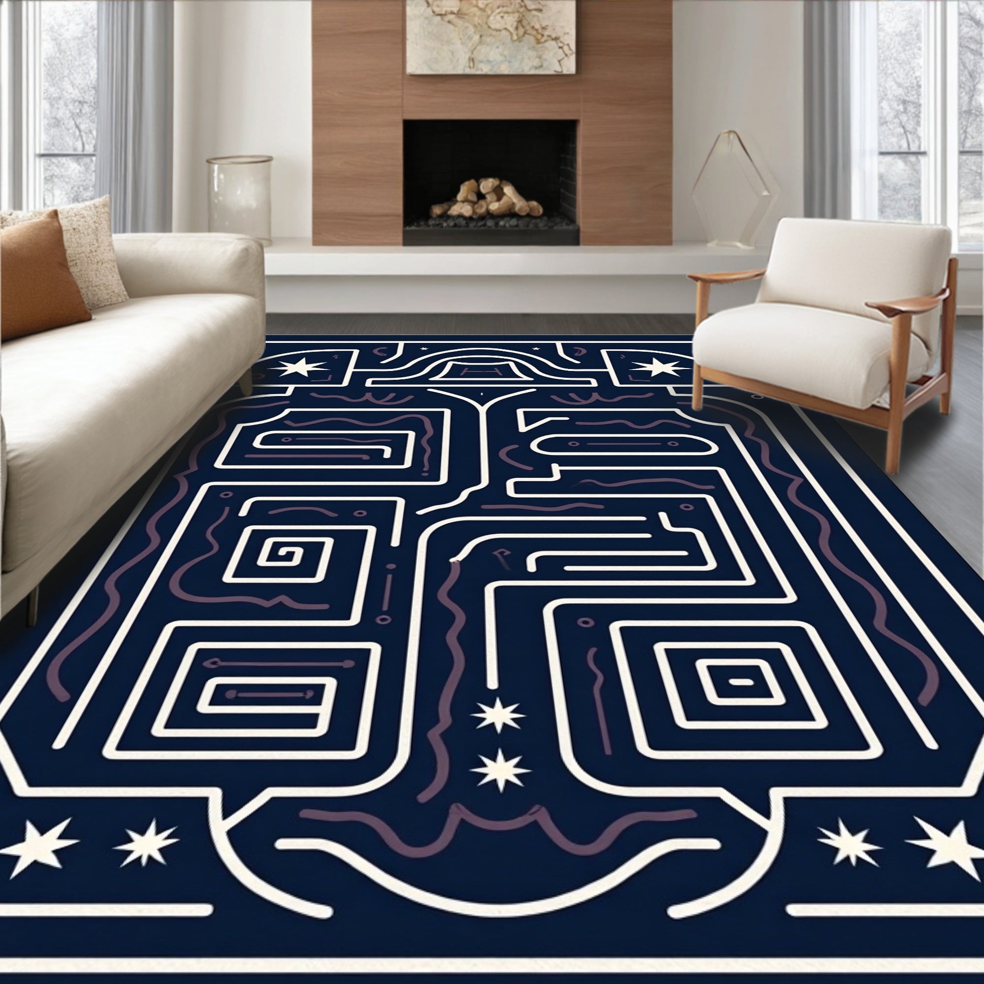 Celestial Geometric Maze Pattern Design Rug