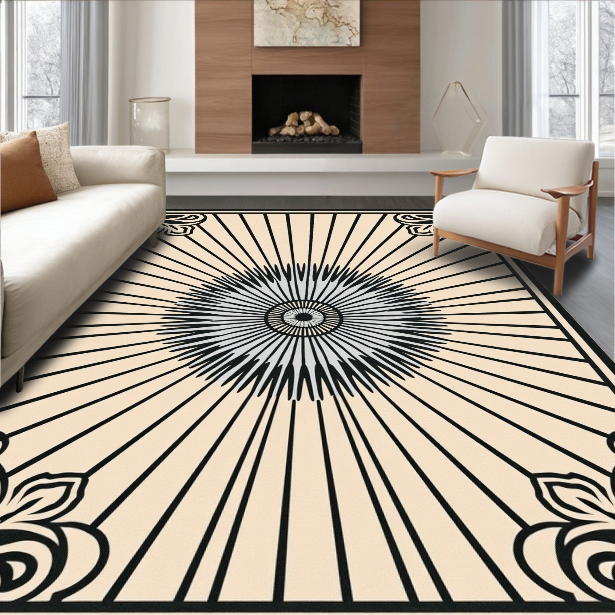 Sunburst Bloom Art Nouveau Design Rug