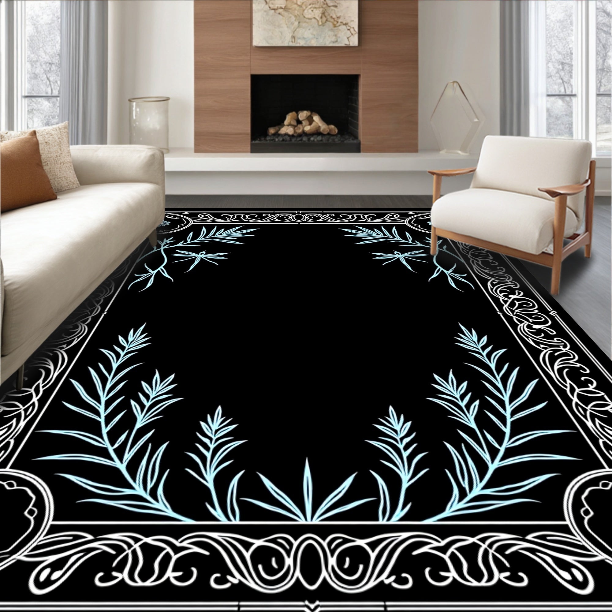 Ornate Floral Frame Design Rug