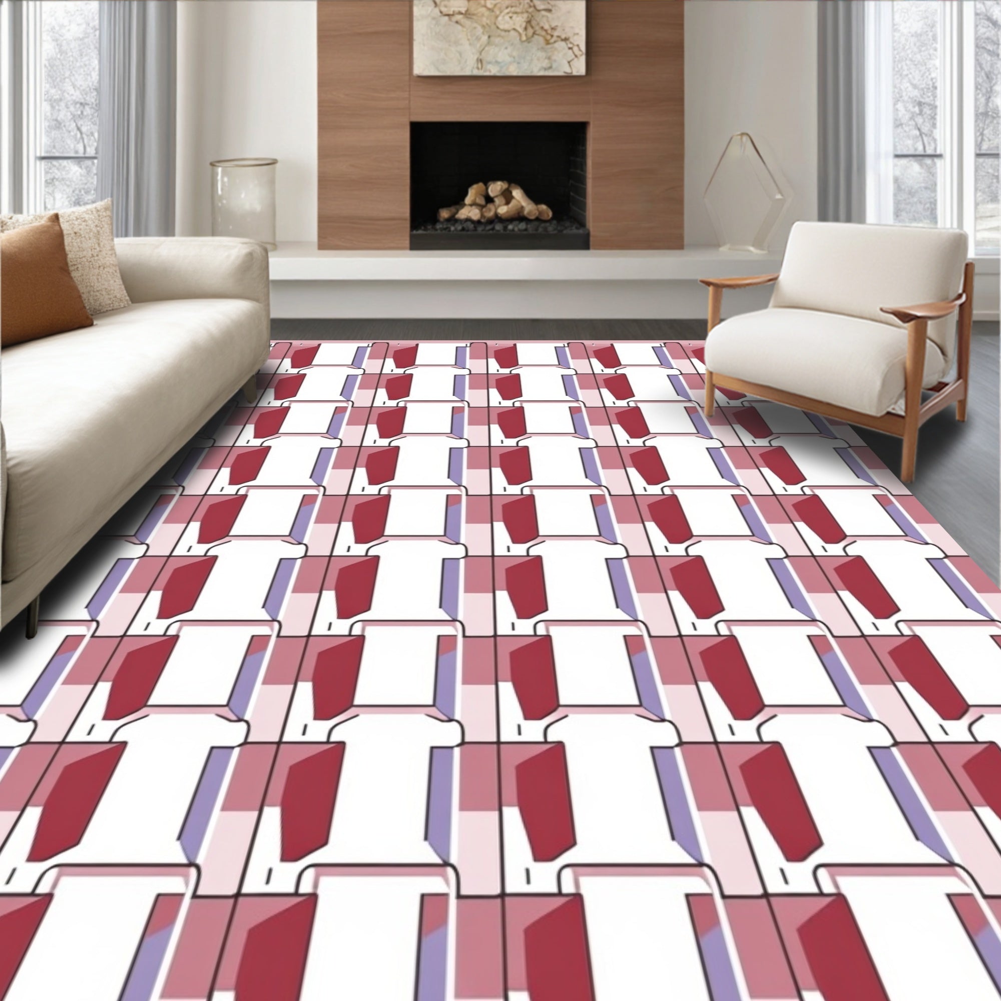 Geometric Blocks Textured Pattern Rug