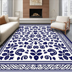 Classic Blue White Floral Pattern Rug