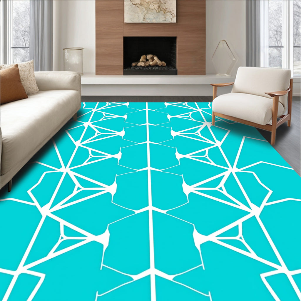 Teal White Geometric Tessellation Pattern Rug