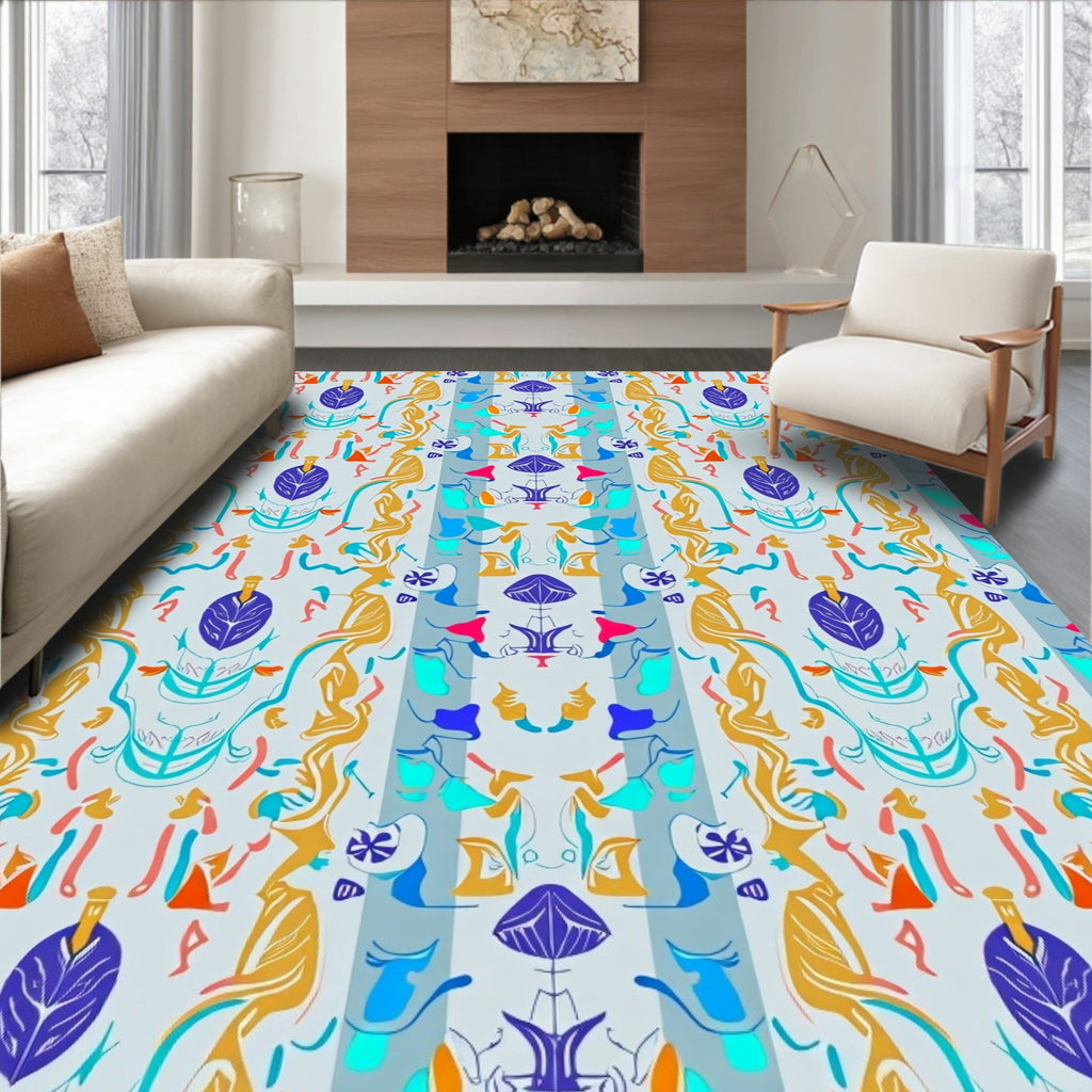 Abstract Figures And Floral Symmetry Rug