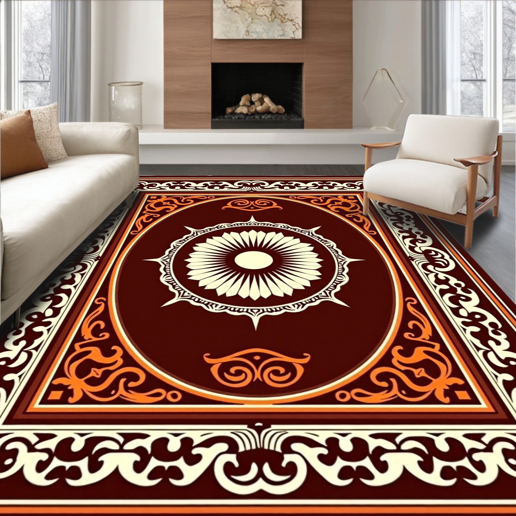 Floral Medallion Symmetrical Border Design Rug