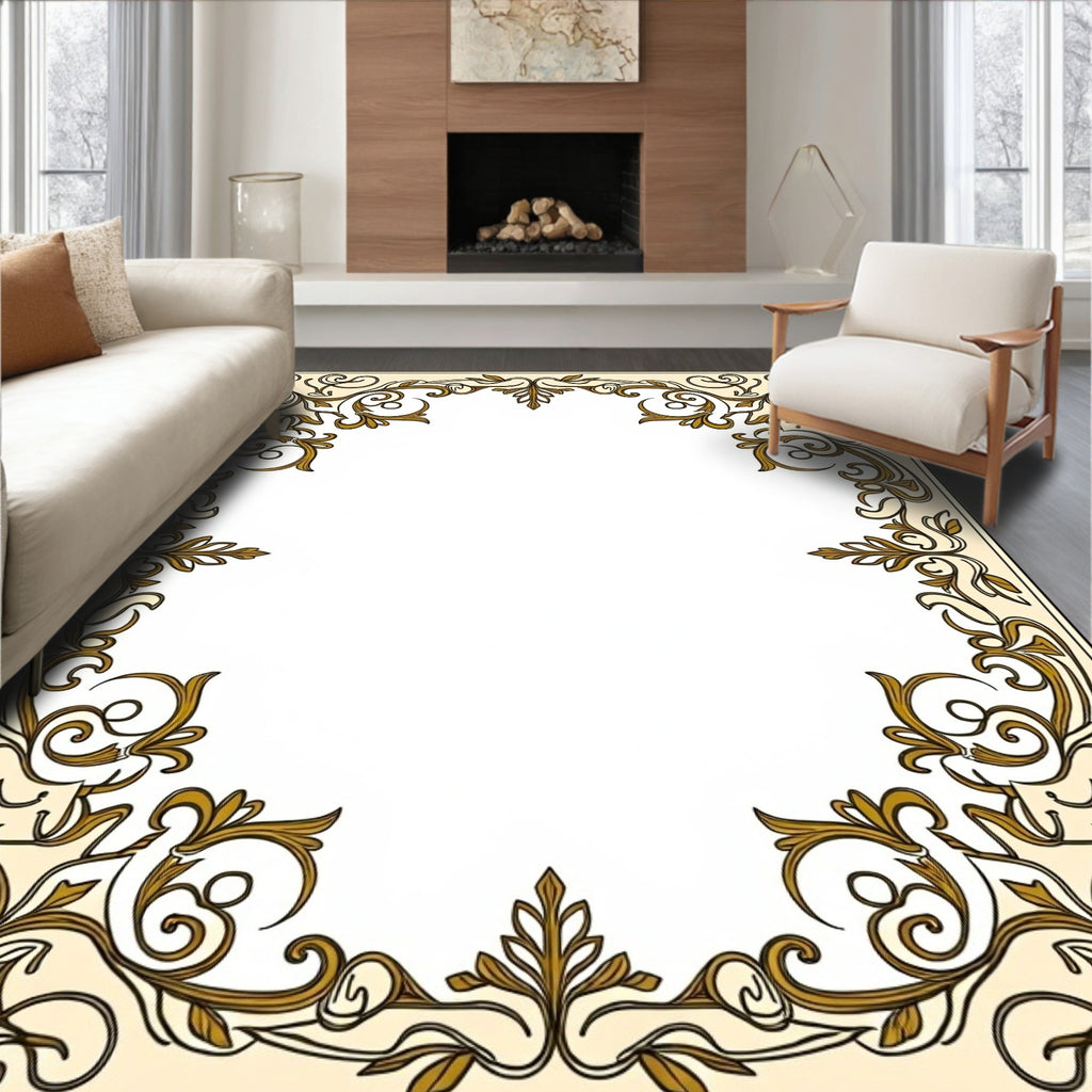 Classic Gold Floral Swirl Frame Rug